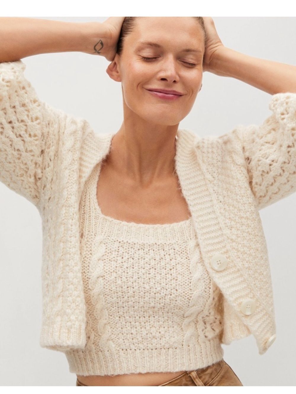 MANGO WOMENS IVORY CREAM KNIT CARDIGAN SWEATER WOOL BLEND MEDIUM - Picture 2 of 6